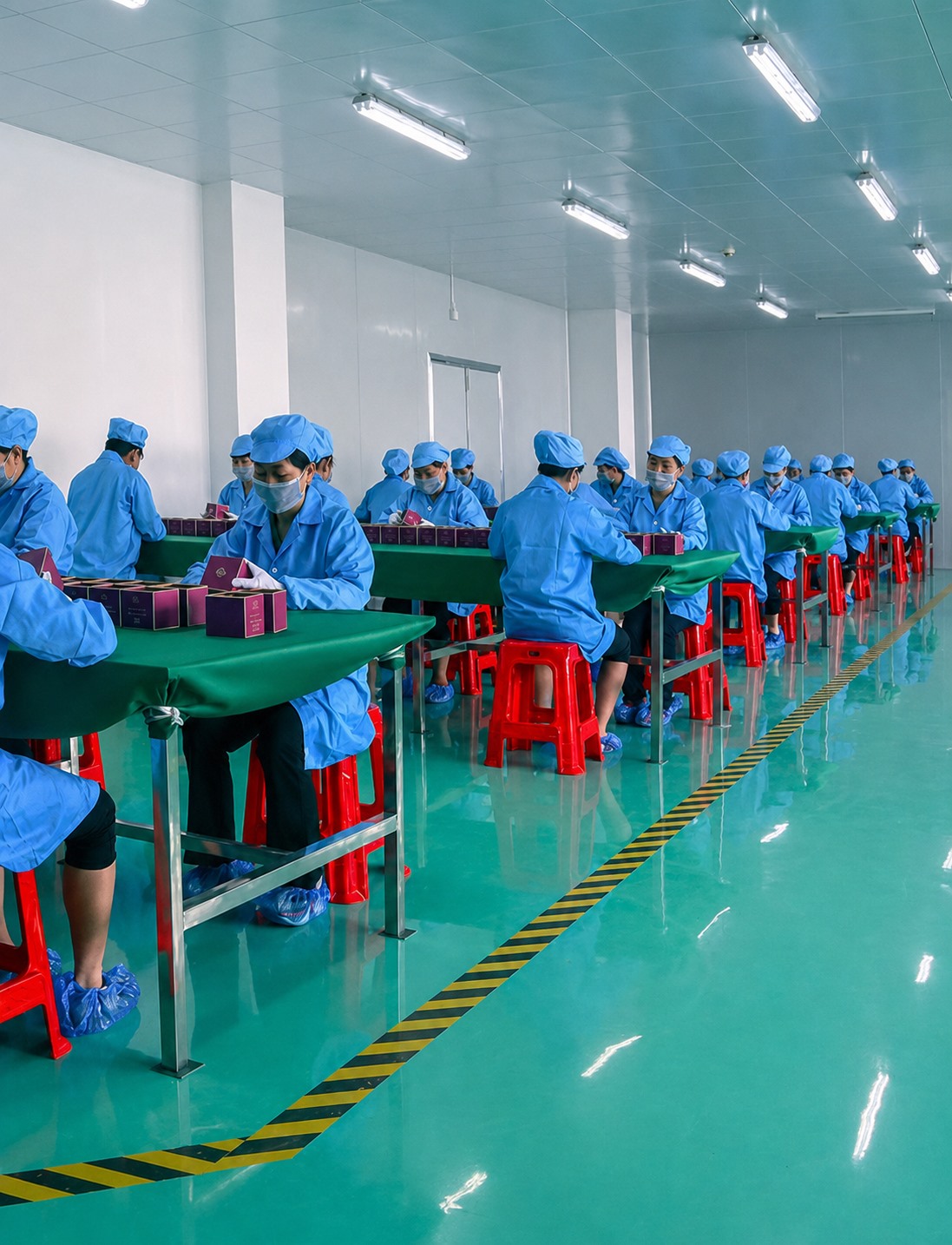 Paper packaging production line and workshop