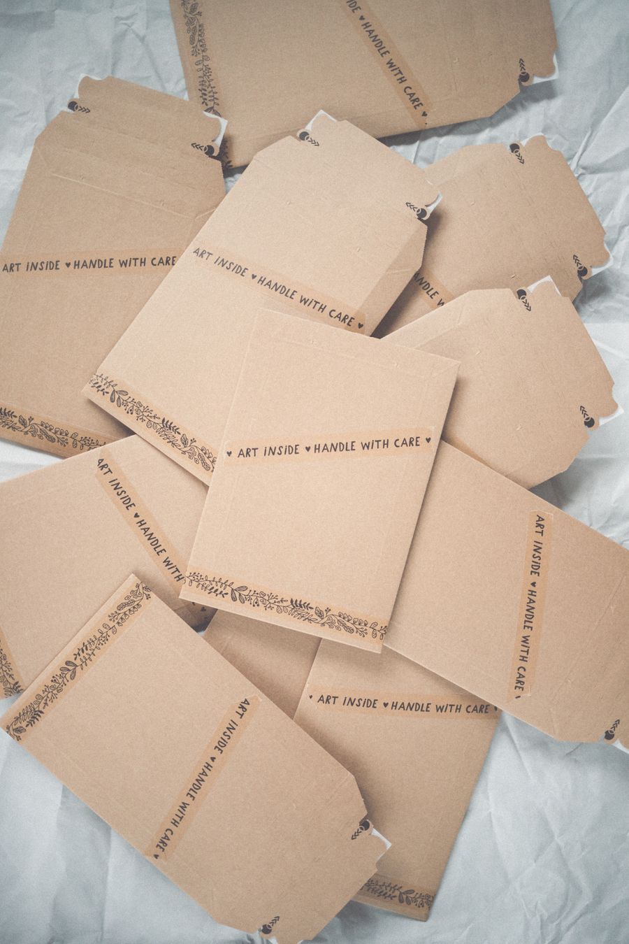 Flat kraft paper boxes with simple black printing
