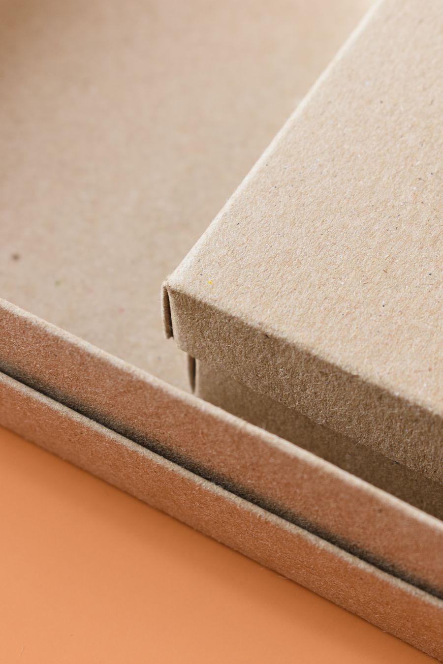 Close-up of kraft paper box lids and cardboard texture