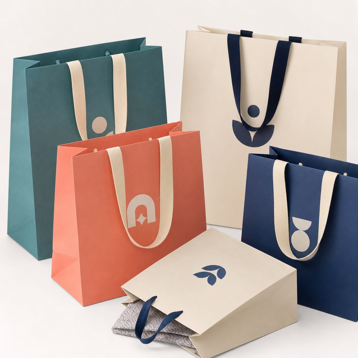 Colorful custom printed paper carrier bags with cotton handles
