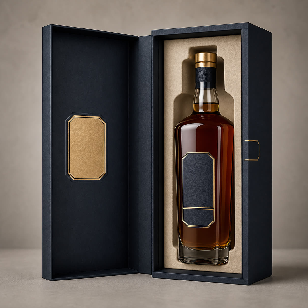 Luxury liquor bottle rigid box with fitted insert